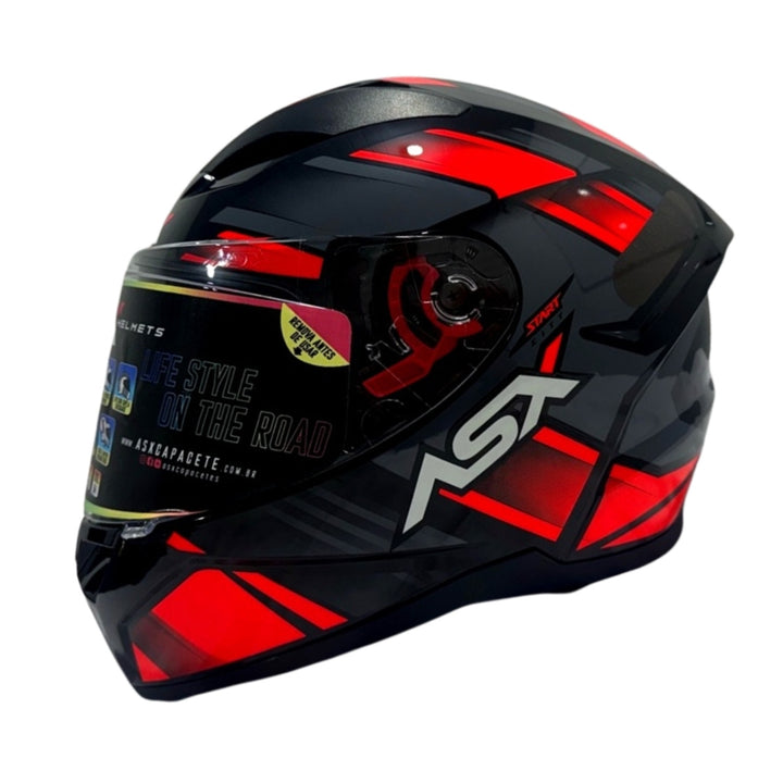 CAPACETE ASX CITY START PRETO BRILHO VERMELHO/CINZA