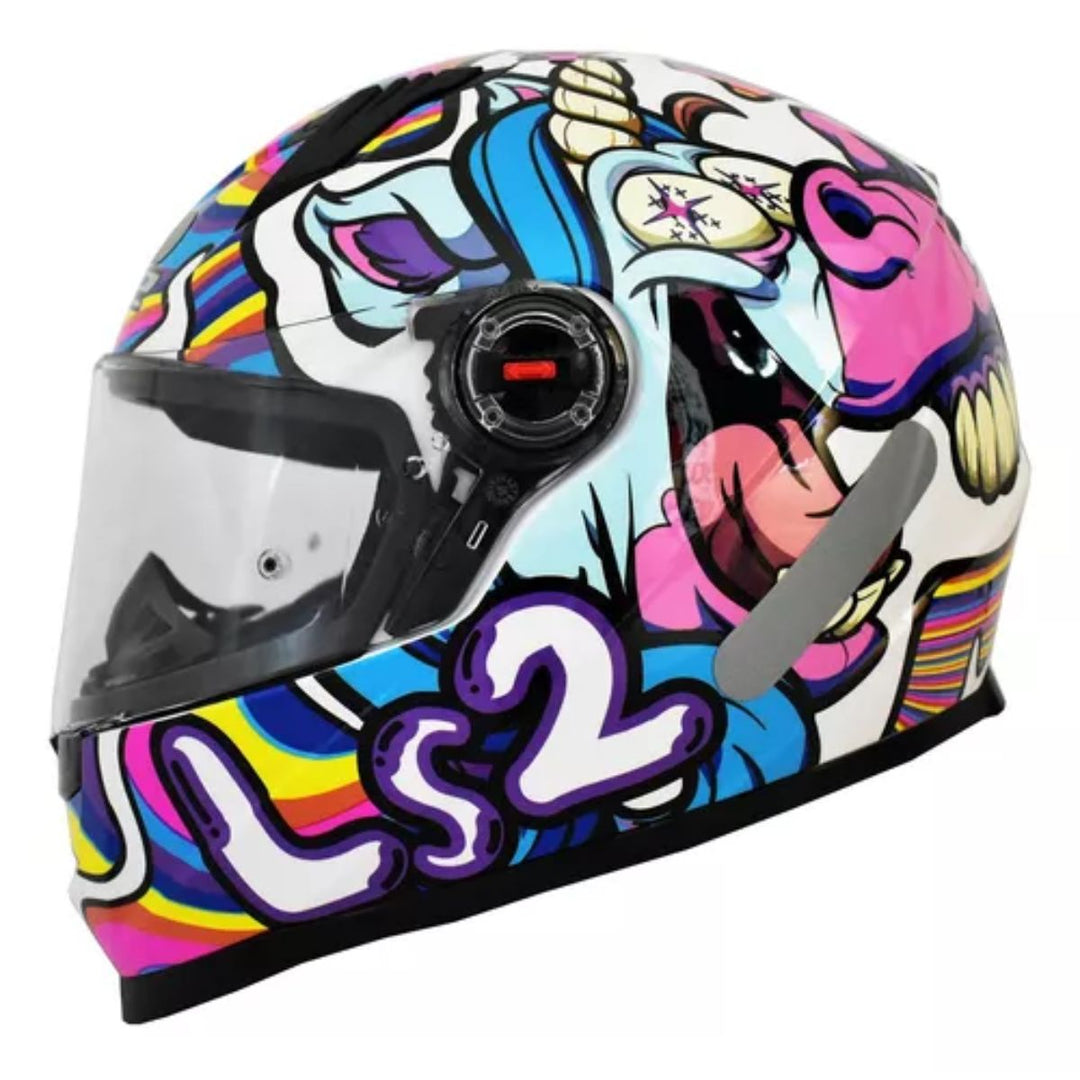 CAPACETE LS2 Ff358 CLASSIC BUBBLE BRANCO AZUL ROSA URSO