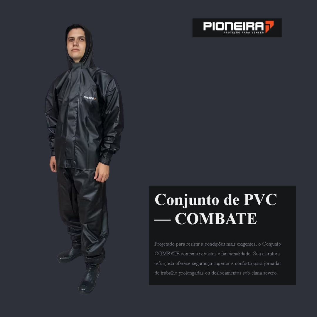 CAPA DE CHUVA  PIONEIRA PVC COMBATE COM CAPUZ MASCULINO