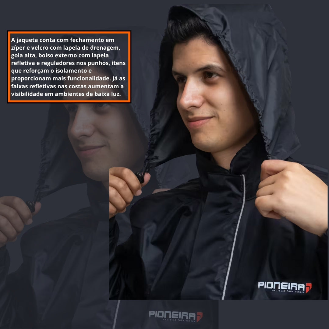 CAPA DE CHUVA CONJUNTO PIONEIRA NYLON FULL MASCULINO PRETO