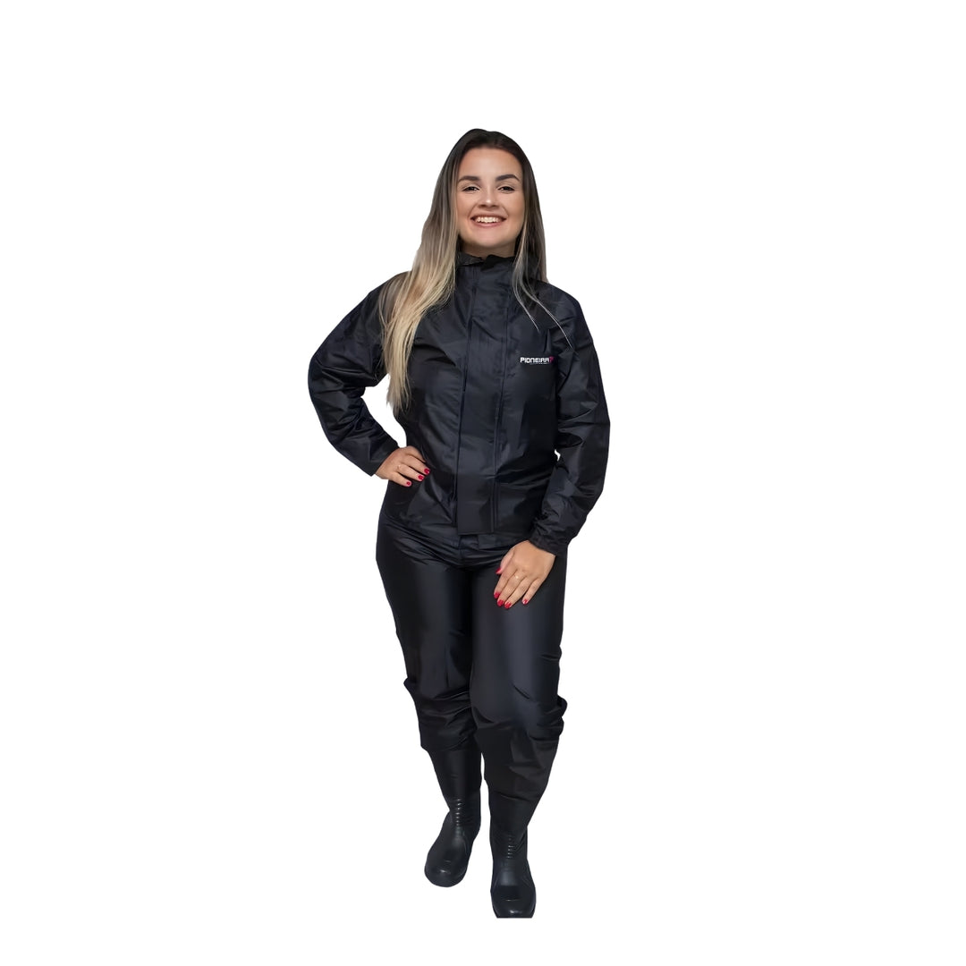 CONJUNTO IMPERMEÁVEL PIONEIRA NYLON URBAN FEMININO PRETO
