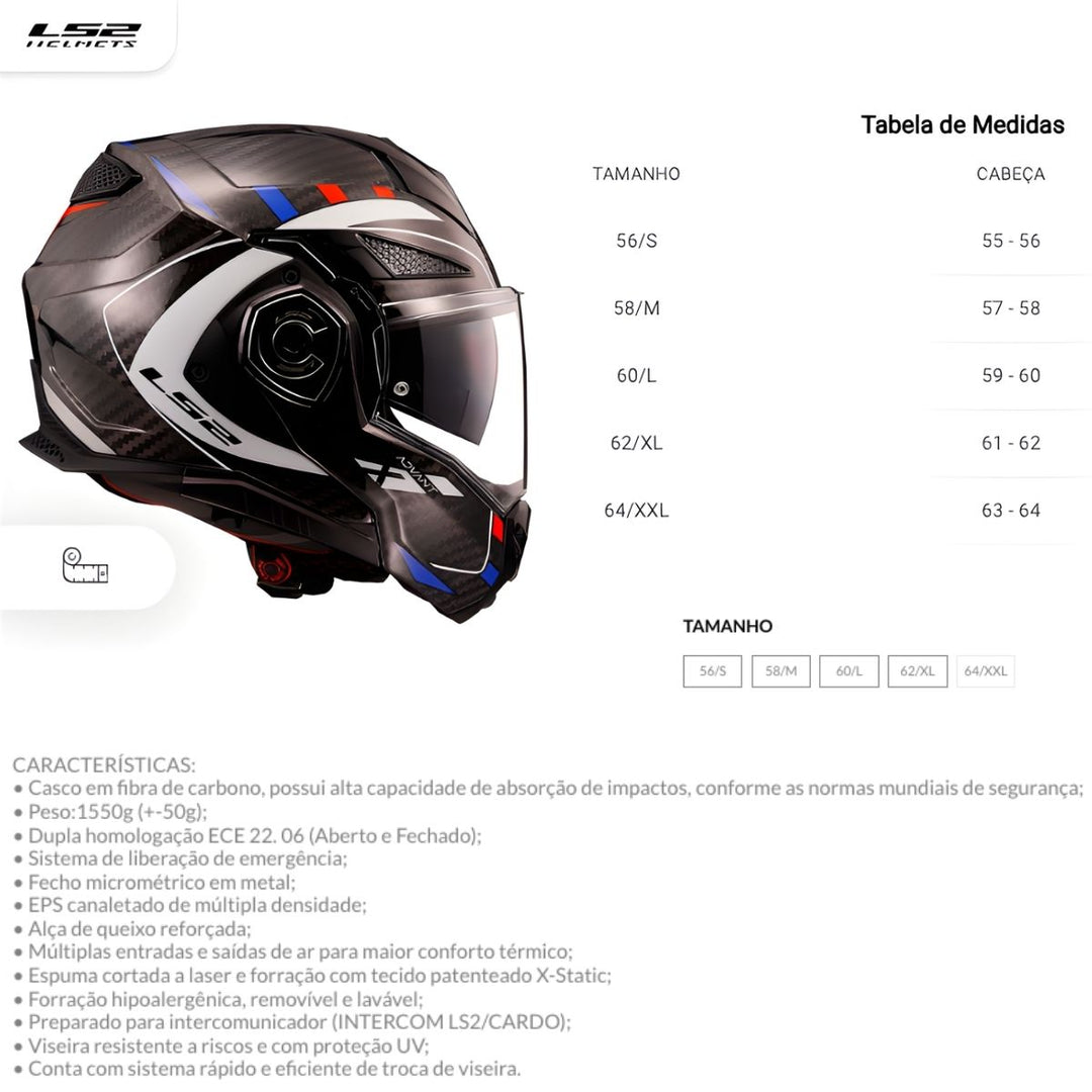 Capacete LS2 FF901 Advant X Carbon Future Articulado Carbon