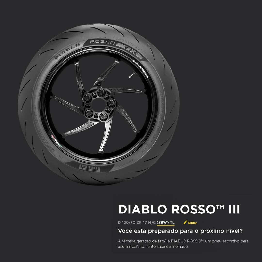 PNEU DIANTEIRO 120/70ZR17 PIRELLI  DIABLO ROSSO III TL