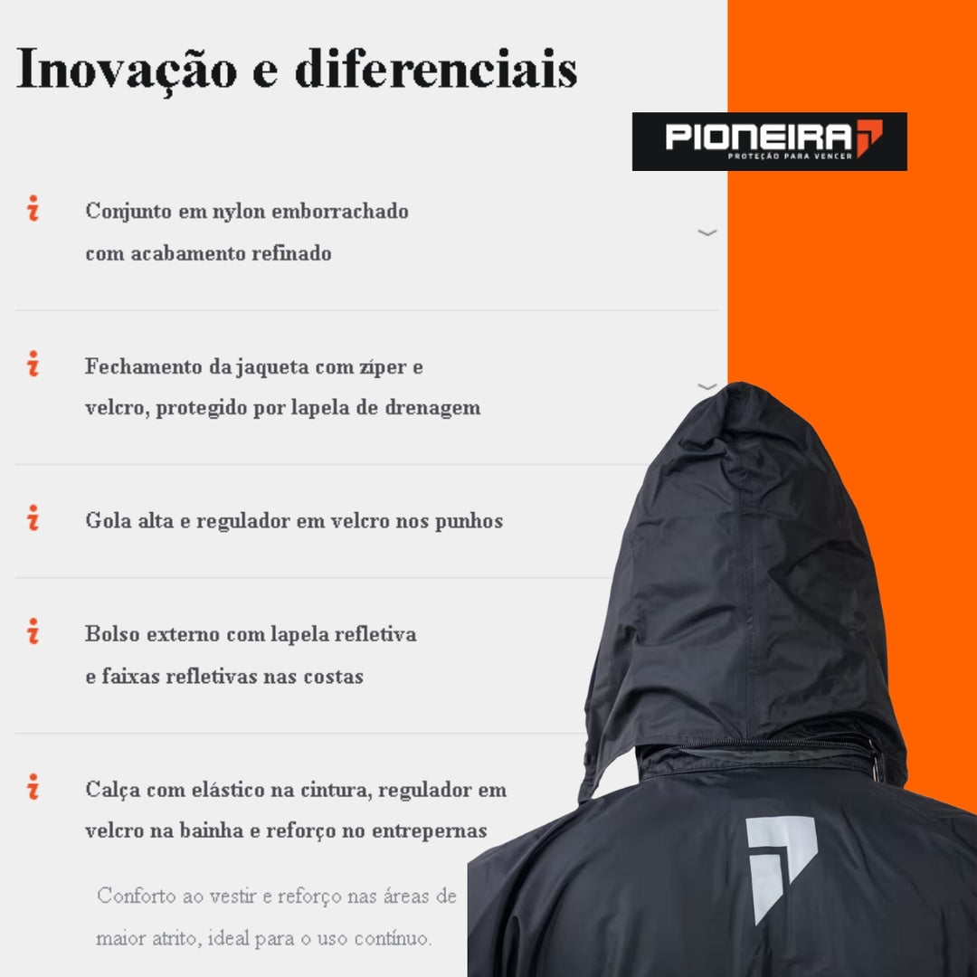 CAPA DE CHUVA CONJUNTO PIONEIRA NYLON FULL MASCULINO PRETO
