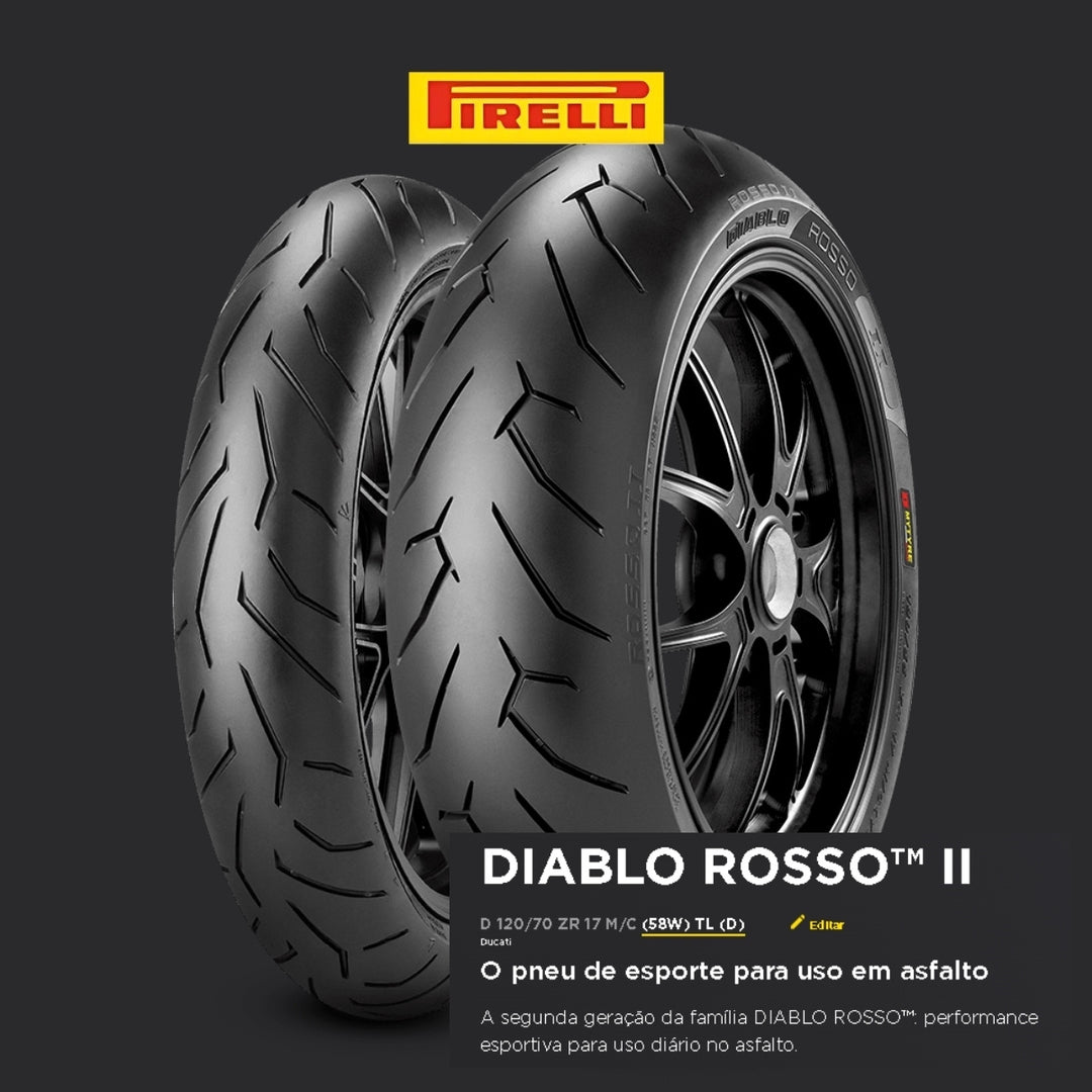 PNEU DIANTEIRO 120/70-17 DIABLO ROSSO II PIRELLI S/ CAMARA