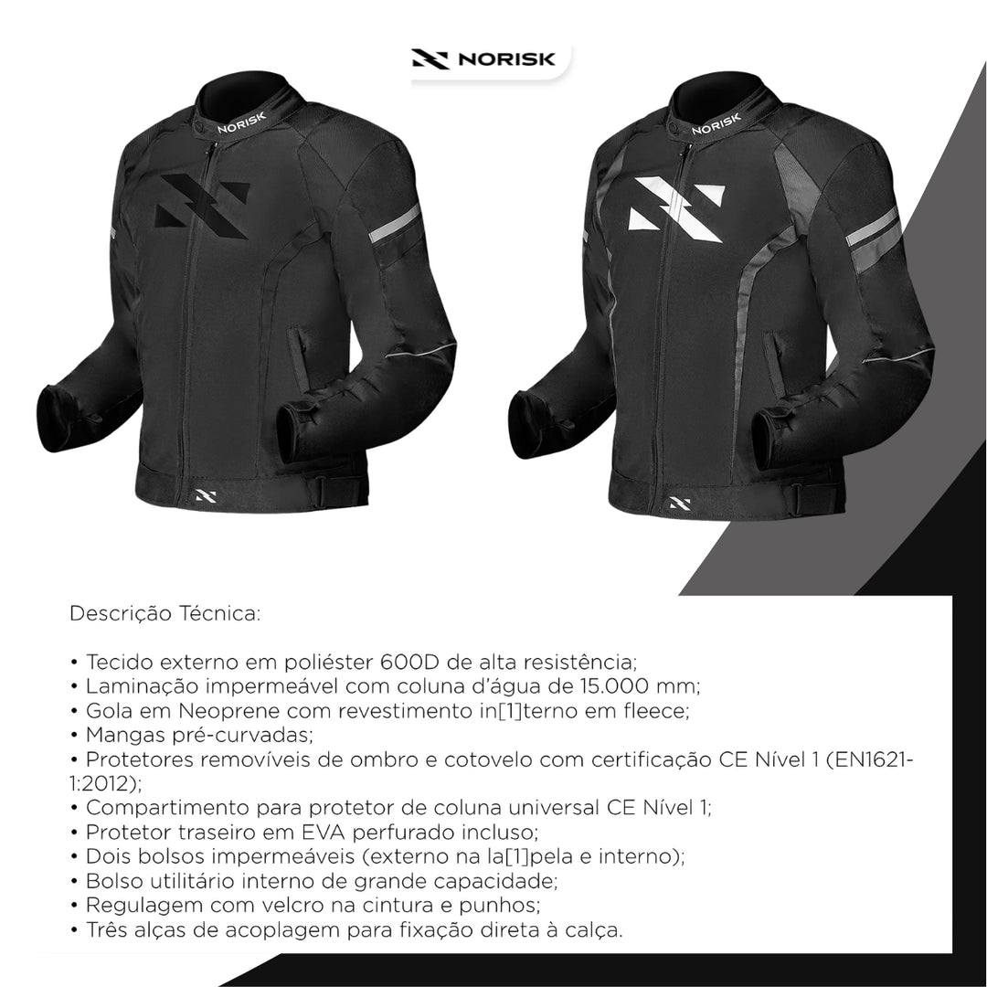 JAQUETA NORISK MASCULINA TORNADO PRETA IMPERMEAVEL