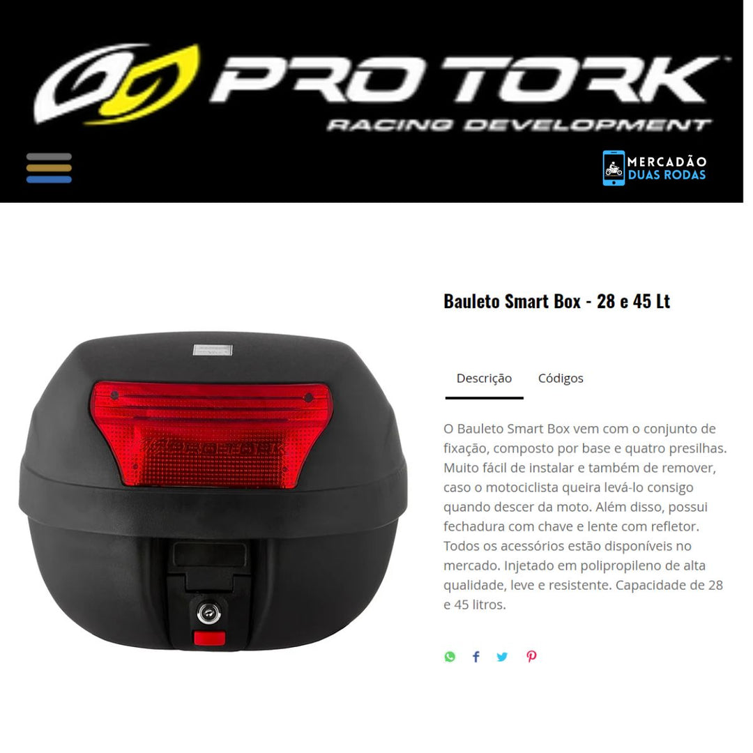 BAU BAULETO UNIVERSAL PARA MOTO 28 LITROS SMART BOX PRO TORK