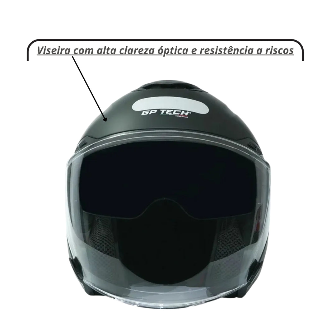 CAPACETE GP TECH OPEN OF669 MONO FOSCO ABERTO PRETO