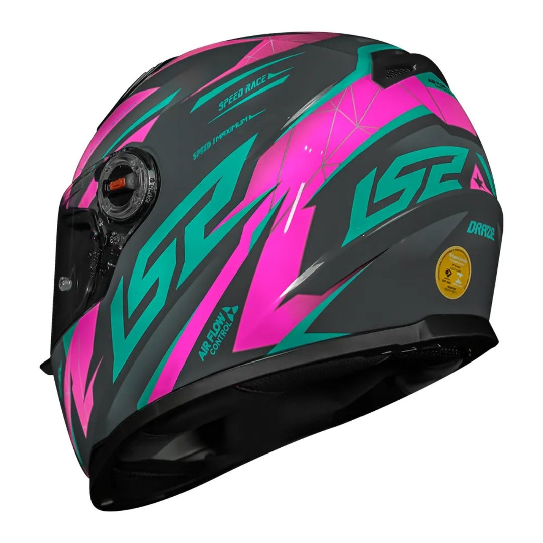 CAPACETE LS2 FF358 DRAZE  CINZA E ROSA GREY/GREEN/PINK