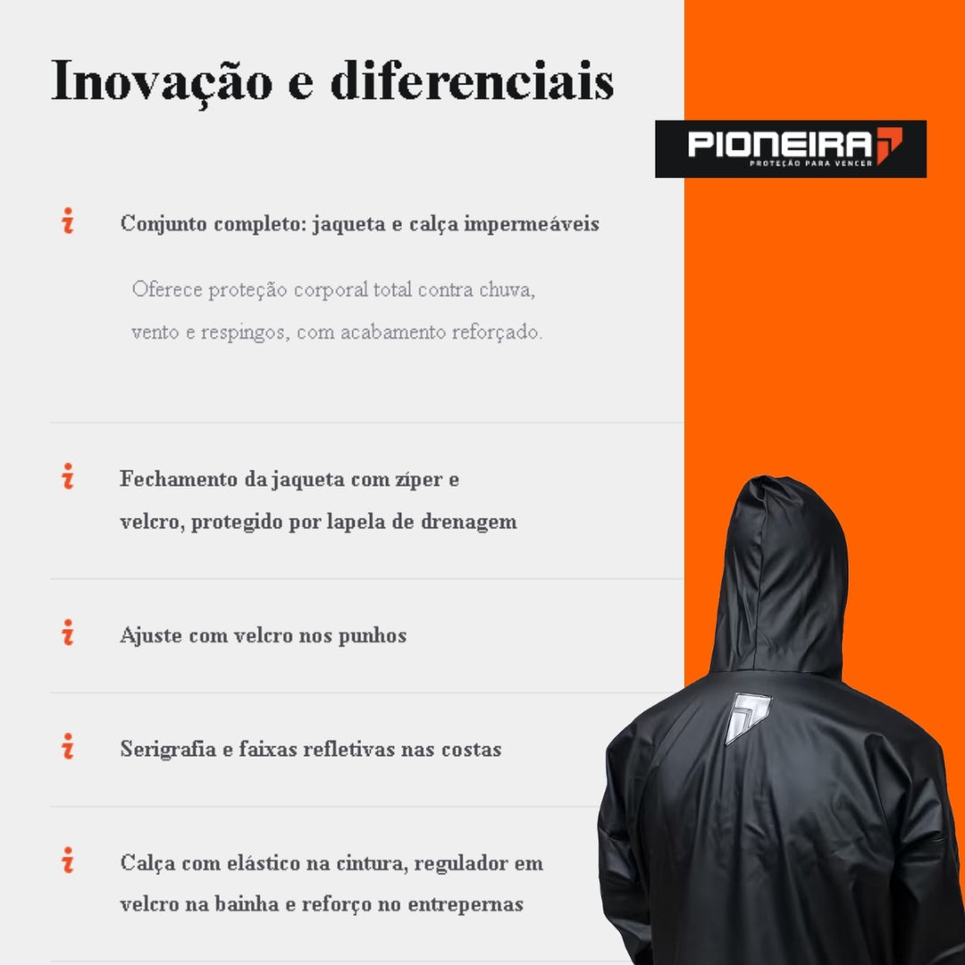 CAPA DE CHUVA  PIONEIRA PVC COMBATE COM CAPUZ MASCULINO