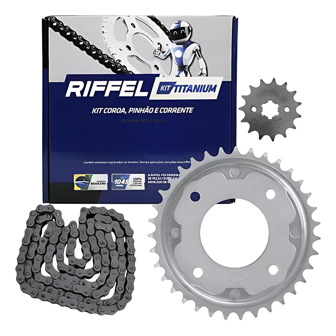 KIT RELAÇÃO RIFFEL BIZ100 98 Á 2015 REFORÇADO AÇO 1045 71782