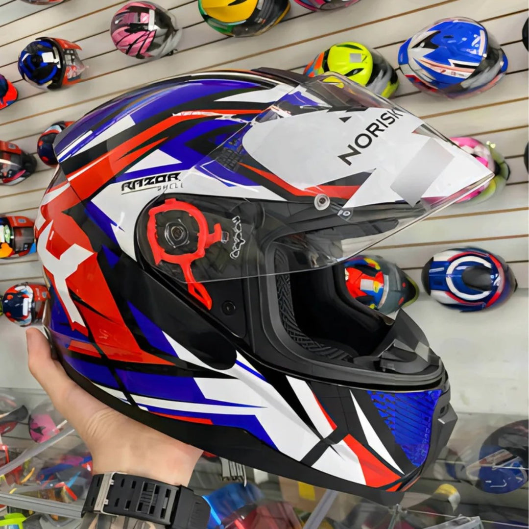 Capacete Norisk Ff802 Razor Sharp Azul Vermelho Brilho Cor Azul