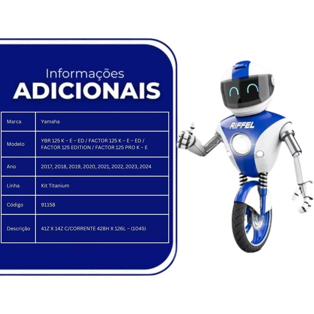 KIT RELAÇÃO TRANSMISSÃO RIFFEL YAMAHA FAZER/FACTOR 150 91158